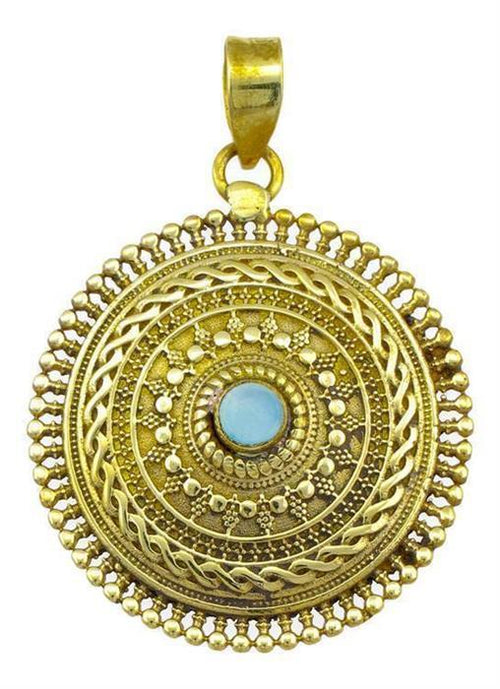 Messing Anhänger Chalzedon hellblau Kreise Zopf Stein golden Kette nickelfrei antik Schmuck Tribal - chic - net.de