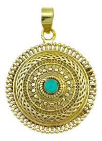 Load image into Gallery viewer, Messing Anhänger grüner Onyx Kreise Zopf Stein golden Kette nickelfrei antik Schmuck Tribal Brass - chic - net.de
