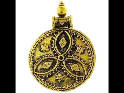 Messing Anhänger Kreis Mandeln drei Rauten Sterne antik golden Kette Tribal nickelfrei Brass Schmuck - chic - net.de