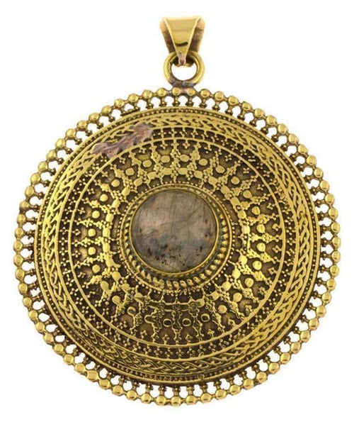 Messing Anhänger Labradorit Kreise Zopf 42 mm antik golden Kette Schmuck Tribal - chic - net.de