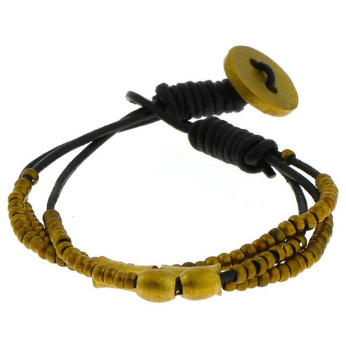 Messing Armband golden dreilagig Leder nickelfrei Knopf Perlen antik Tribal Brass Freundschaftsband - chic - net.de
