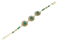 Load image into Gallery viewer, Messing Armband golden Herzen Blumen Onyx grün oval rund 18 - 20,5 cm Perlen - chic - net.de
