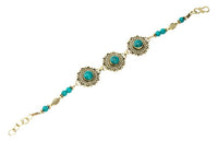 Load image into Gallery viewer, Messing Armband golden Herzen Blumen Türkis Blatt rund 18 - 20,5 cm Perlen - chic - net.de
