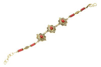 Load image into Gallery viewer, Messing Armband golden oval Raute Herzen Bögen Jaspis Blatt 18 - 20,5 cm Zylinder - chic - net.de
