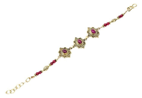 Messing Armband golden oval Raute Herzen Bögen Rubin rund 18 - 20,5 cm Perlen - chic - net.de