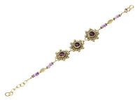 Load image into Gallery viewer, Messing Armband golden Tropfen Blumen Amethyst Blatt rund 18 - 20,5 cm Perlen - chic - net.de
