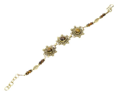 Messing Armband golden Tropfen Blumen Tigerauge Blatt rund 18 - 20,5 cm Perlen - chic - net.de