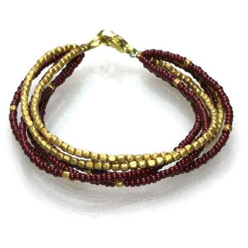 Messing Armband mehrlagig golden eckig rotbraun nickelfrei Perlen antik Tribal 17,8 cm Karabiner - chic - net.de