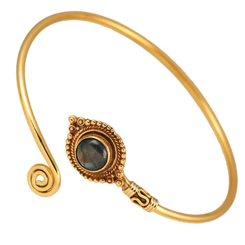 Messing Armreif antik gold Labradorith rund Kugeln offen - chic - net.de