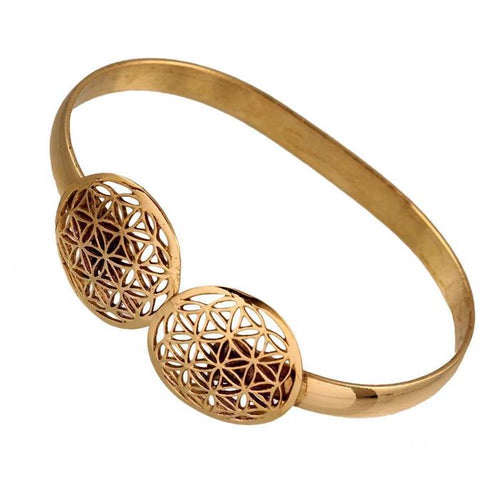 Messing Armreif antik golden Brass verstellbar Blume des Lebens groß antik Tribal Schmuck - chic - net.de