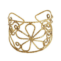 Cargar imagen en el visor de la galería, Messing Armreif antik golden filigran gehämmert Herz Blume groß 50mm breit - chic - net.de
