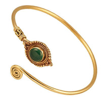 Load image into Gallery viewer, Messing Armreif antik golden Grüner Onyx Maserung rund Kugeln verstellbar - chic - net.de
