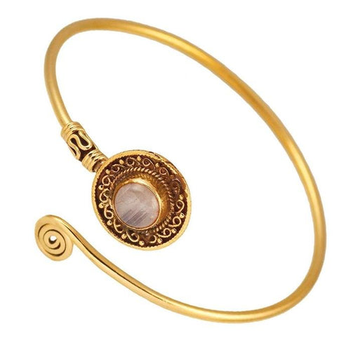 Messing Armreif antik golden Mondstein Schnörkel Spirale verstellbar Tribal Schmuck - chic - net.de