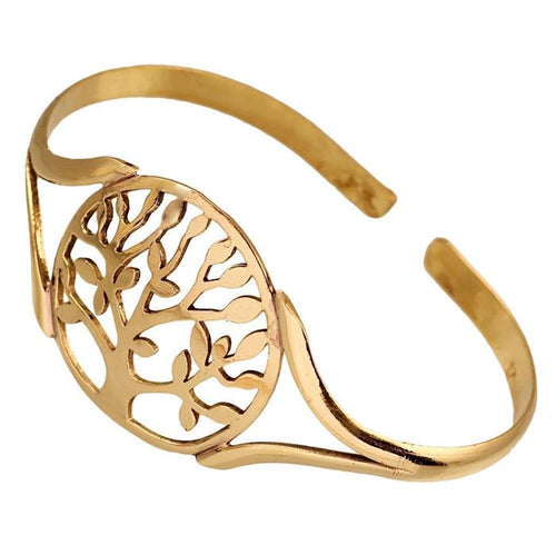 Messing Armreif antik golden oval Baum des Lebens rund verstellbarTribal Schmuck - chic - net.de