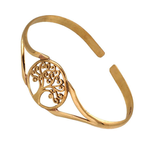 Messing Armreif antik golden oval Baum des Lebens rund verstellbarTribal Schmuck - chic - net.de