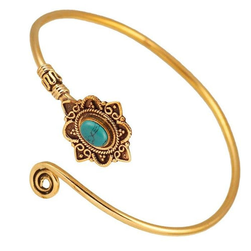 Messing Armreif antik golden Türkis Maserung Schnörkel Herzen verstellbar antik Tribal Schmuck - chic - net.de