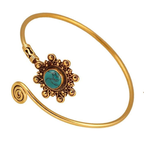 Messing Armreif antik türkis Stein Kugeln Blume verstellbar antik Tribal Schmuck - chic - net.de