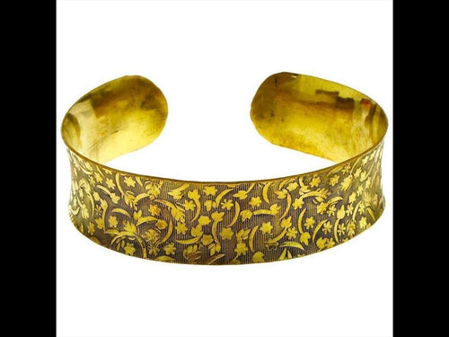 Messing Armreif Blumen Bögen schraffiert konkav golden 20 mm nickelfrei antik Tribal offen Schmuck - chic - net.de