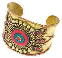 Cargar imagen en el visor de la galería, Messing Armreif gold Herz Kreis rot Jaspis grün Malachit breit nickelfrei verstellbar antik Tribal - chic - net.de
