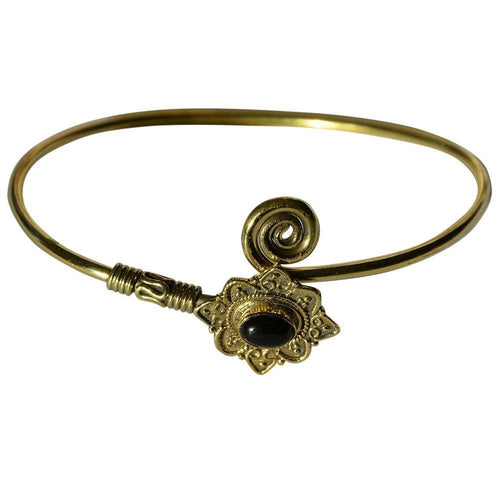 Messing Armreif gold Onyx Schnörkel Spirale verstellbar - chic - net.de