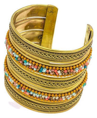 Load image into Gallery viewer, Messing Armreif gold Perlen Ketten Seile türkis koralle breit nickelfrei verstellbar antik Tribal - chic - net.de
