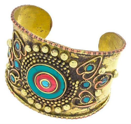 Messing Armreif gold Raute Herz Kreis grün Malachit rot Jaspis breit nickelfrei verstellbar antik - chic - net.de
