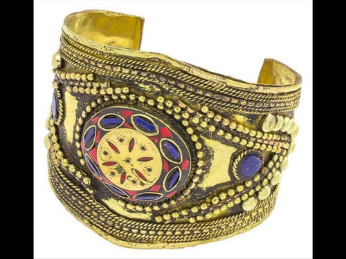 Messing Armreif gold Raute Stern Lapis Jaspis breit nickelfrei verstellbar Perlen antik Tribal - chic - net.de