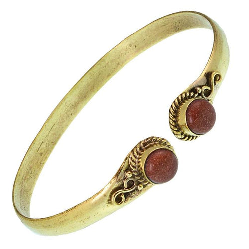 Messing Armreif golden braun Sandstein rund acht Zopfrand nickelfrei verstellbar antik Tribal - chic - net.de