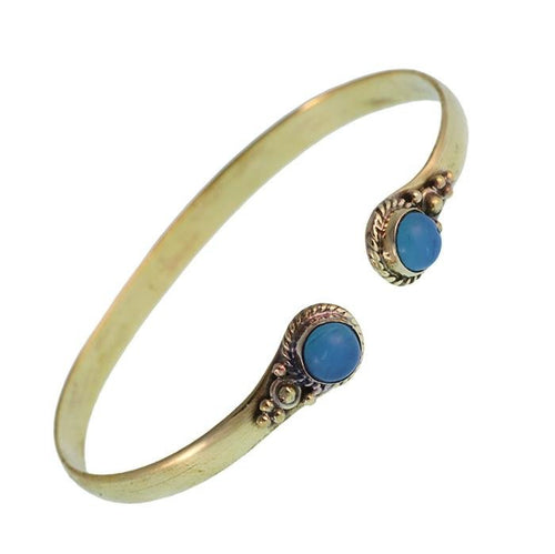 Messing Armreif golden Chalcedon rund Dreieck Zopfrand nickelfrei verstellbar Tribal antik Schmuck - chic - net.de