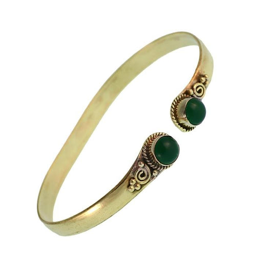 Messing Armreif golden grün Jade rund acht Zopfrand nickelfrei verstellbar antik Tribal Schmuck - chic - net.de