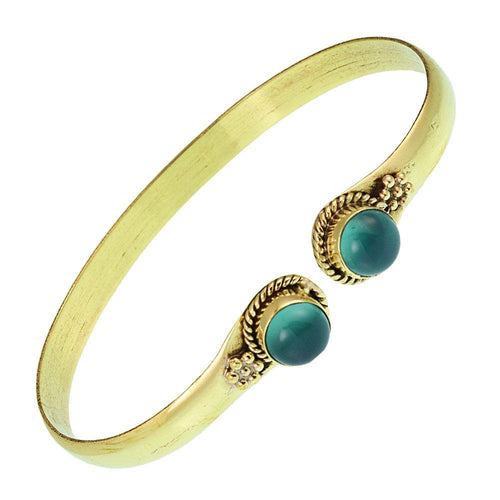 Messing Armreif golden Jade grün rund Blume Zopfrand nickelfrei verstellbar antik Tribal Schmuck - chic - net.de