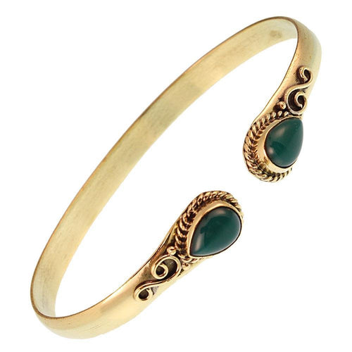 Messing Armreif golden Jade grün Spirale Tropfen Flechtrand nickelfrei verstellbar antik Tribal - chic - net.de