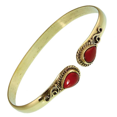Messing Armreif golden Jaspis rot Spirale Tropfen Flechtrand nickelfrei verstellbar antik Tribal - chic - net.de