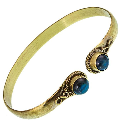 Messing Armreif golden Labradorit rund acht Zopfrand nickelfrei verstellbar antik Tribal Schmuck - chic - net.de