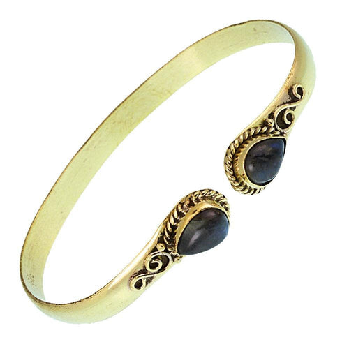 Messing Armreif golden Labradorit Spirale Tropfen Flechtrand nickelfrei verstellbar antik Tribal - chic - net.de