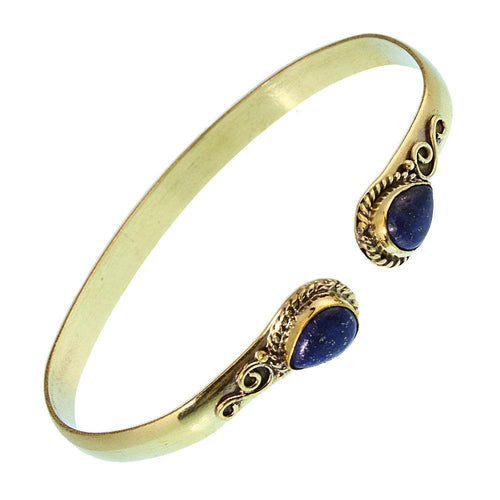Messing Armreif golden Lapis blau Spirale Tropfen Flechtrand nickelfrei verstellbar antik Tribal - chic - net.de