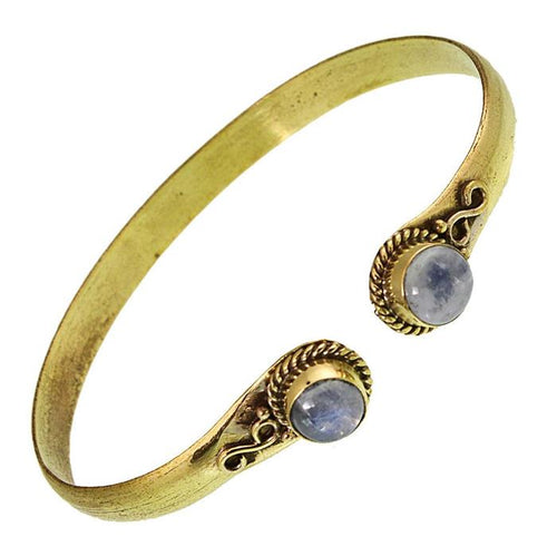 Messing Armreif golden Mondstein rund acht Zopfrand nickelfrei verstellbar antik Tribal Schmuck - chic - net.de