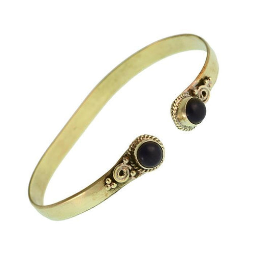 Messing Armreif golden Onyx rund Spirale Zopfrand verstellbar antik Tribal Schmuck - chic - net.de
