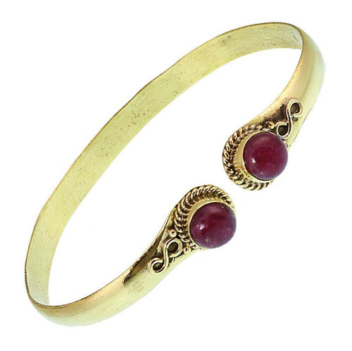 Messing Armreif golden rot Rubin rund acht Zopfrand nickelfrei verstellbar antik Tribal Schmuck - chic - net.de