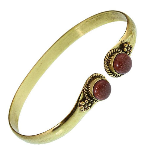 Messing Armreif golden Sandstein rund Blume Zopfrand nickelfrei verstellbar antik Tribal Schmuck - chic - net.de