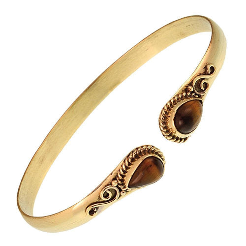 Messing Armreif golden Tigerauge Spirale Tropfen Flechtrand nickelfrei verstellbar antik Tribal - chic - net.de
