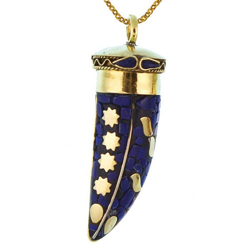 Messing Blau Lila Anhänger Säbelzahn gold Mosaik Steine Stern Kette nickelfrei Stein Brass - chic - net.de