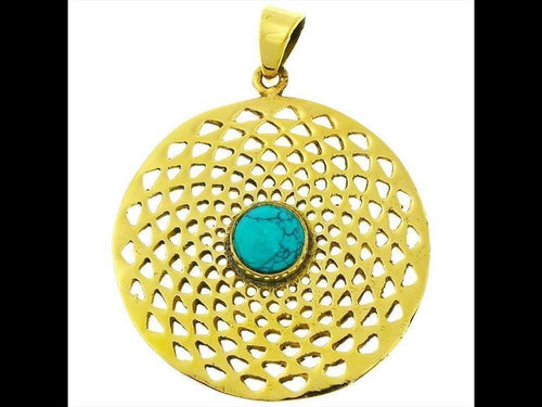 Messing Brass Anhänger Dalie Türkis antik golden Kette Damen nickelfrei Schmuck Tribal - chic - net.de