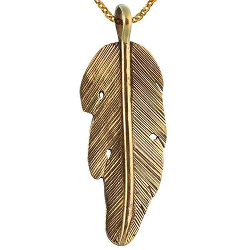 Messing Brass Anhänger Feder Rillen golden Kette nickelfrei Tribal antik Schmuck - chic - net.de