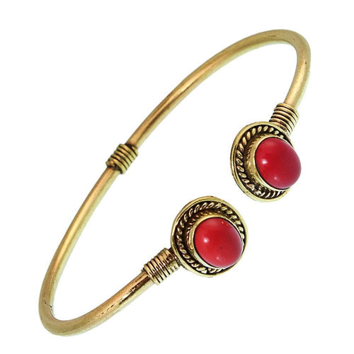 Messing Brass Armreif golden oval Seilmuster Jaspis rot nickelfrei verstellbar antik Tribal - chic - net.de