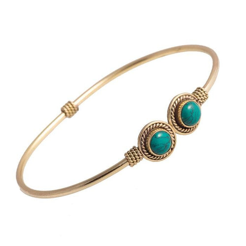 Messing Brass Armreif golden oval Seilmuster Türkis nickelfrei verstellbar antik Tribal Schmuck - chic - net.de