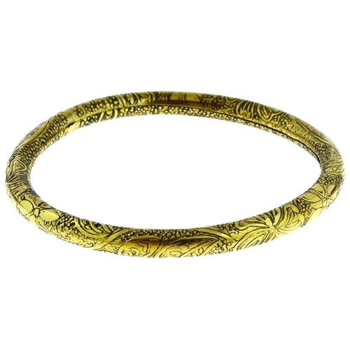 Messing Brass Armreif golden schwarz rund Blüten gemustert nickelfrei antik Tribal Schmuck - chic - net.de