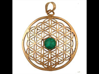 Cargar imagen en el visor de la galería, Messing Brass Tribal Anhänger Blume des Lebens Türkis antik golden Kette Damen - chic - net.de
