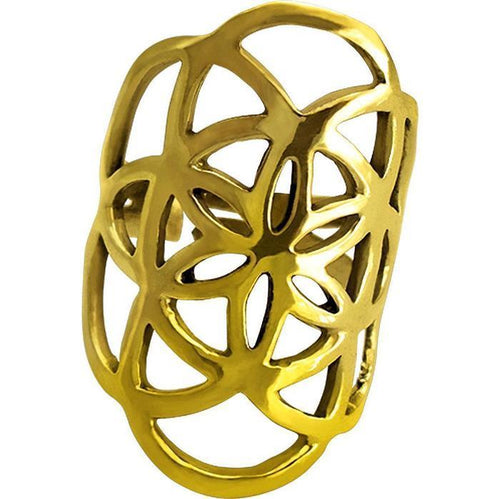 Messing Brass Tribal Ringe Blume des Lebens Stanzmuster verstellbar antik golden nickelfrei 29 mm - chic - net.de