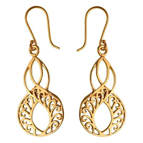 Messing Ohrringe Achter - Form oval verschnörkelt Linien antik golden Tribal Ohrhänger - chic - net.de